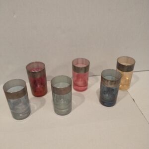 Vetri Di Firenze Glasses, Silver Band, Set Of 6, Multi Color 4" Used Without Box